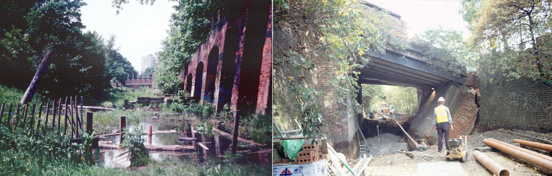 Transforming a derelict site. Things don’t always go as planned – Crouch Hill Bridge collapse. Photos from David Bevan’s collection