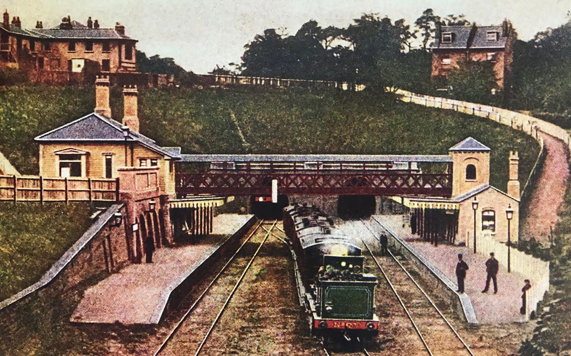 Highgate station and the tunnels leading towards Edgware. Picture taken around 1870 prior to the reconstruction of the station in the 1880s.
