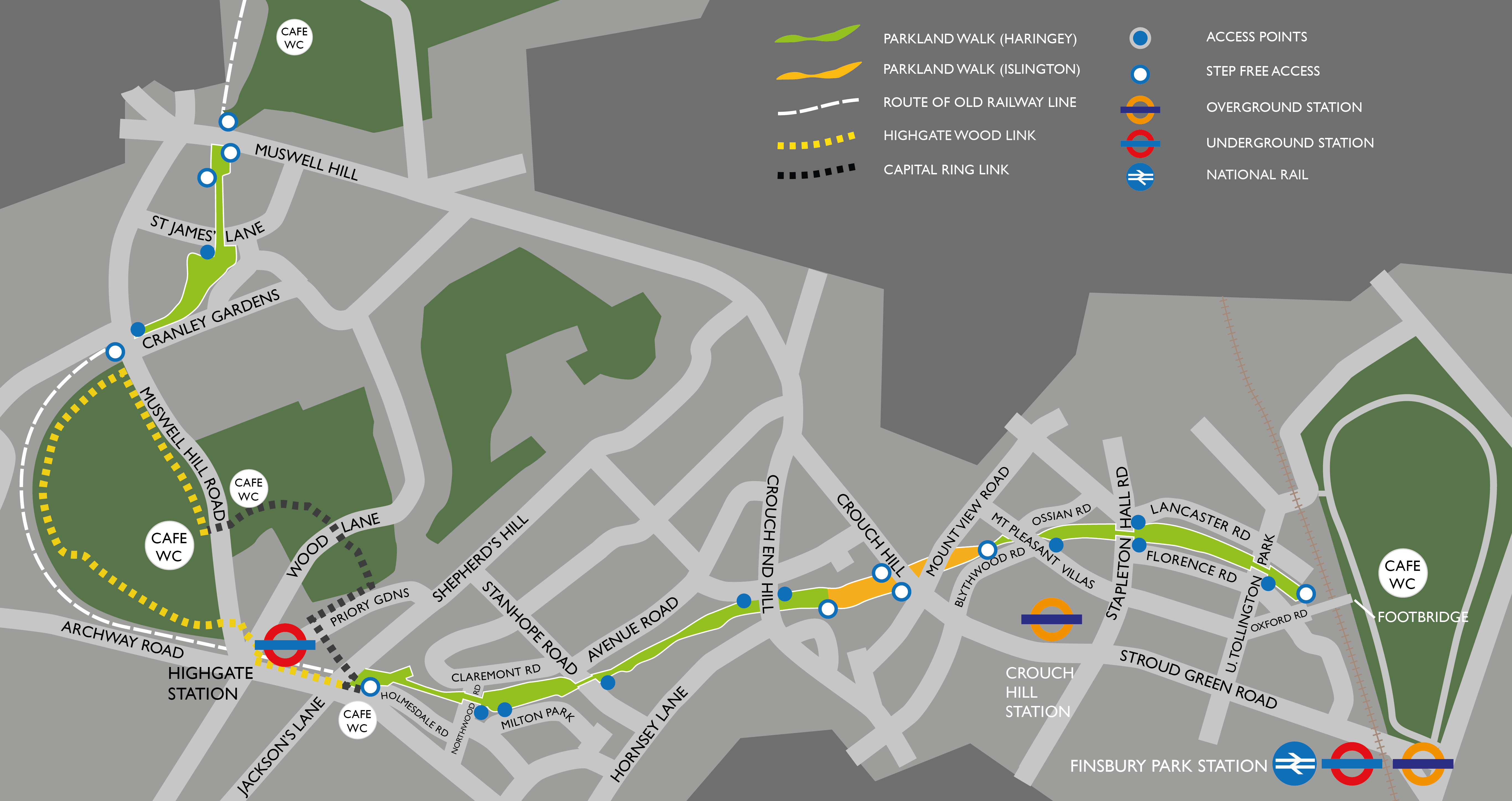 Map showing access points and public transport